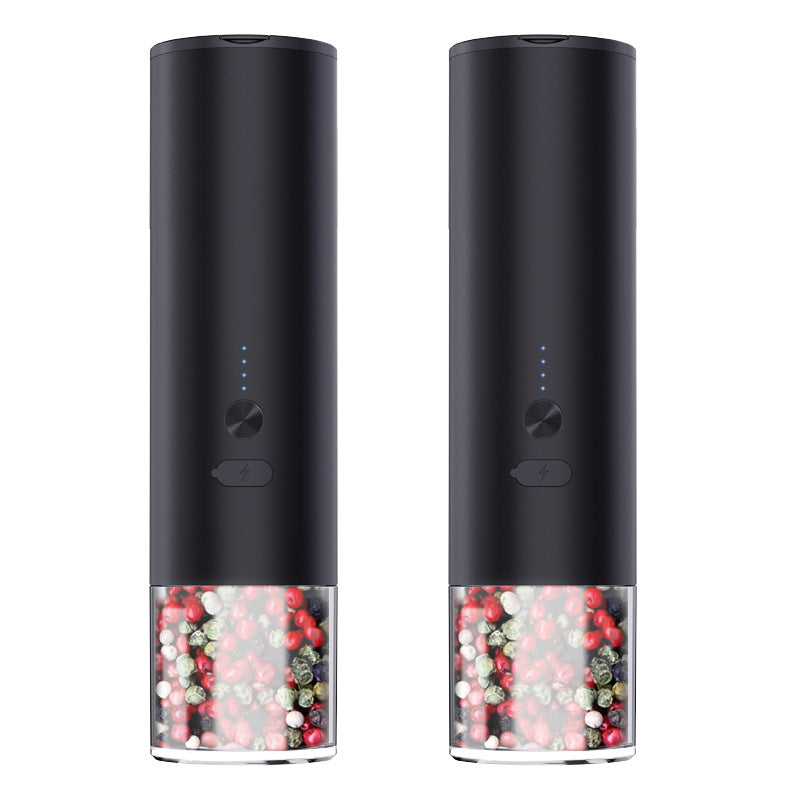 Black double electric grinder set for salt and pepper