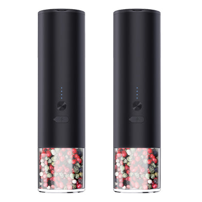 Black double electric grinder set for salt and pepper