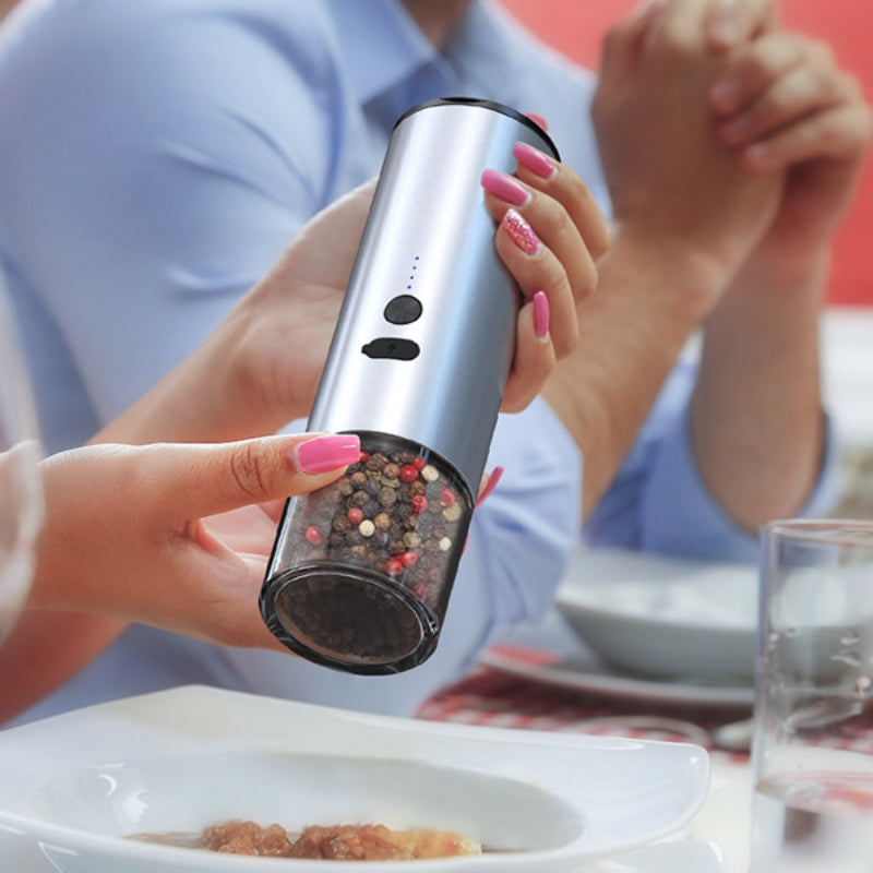 USB charging port on rechargeable electric salt pepper grinder