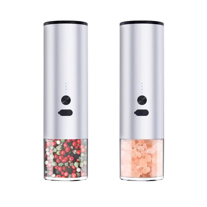 White double electric salt and pepper grinder set together