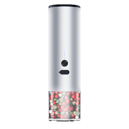 White electric salt and pepper grinder set with LED light