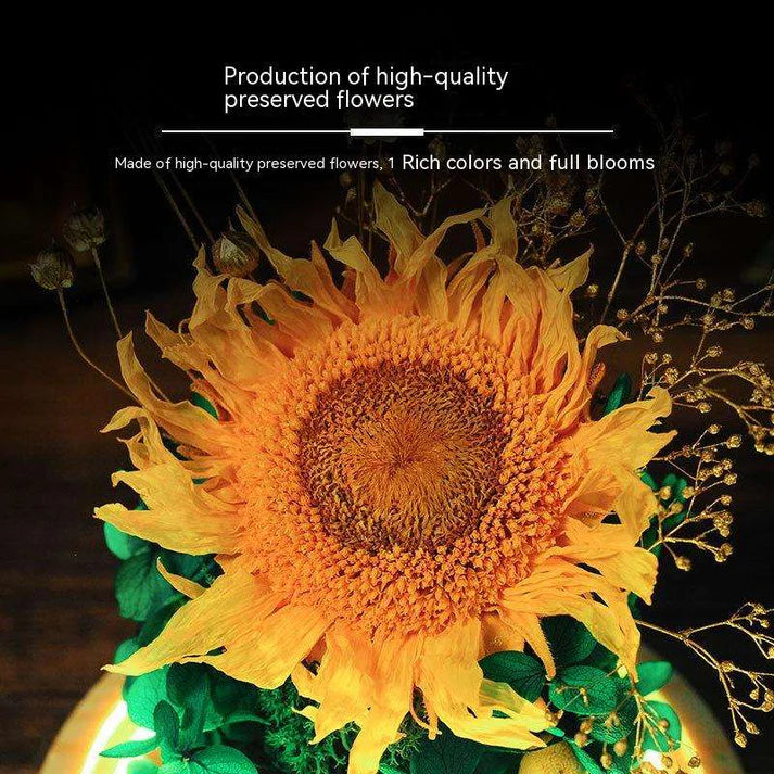 Close up of sunflower in eternal flower lamp