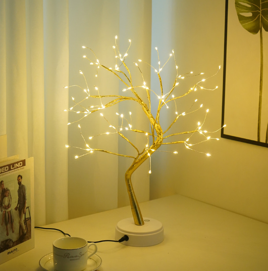 Led Copper Wire Bedroom Tree Lamp