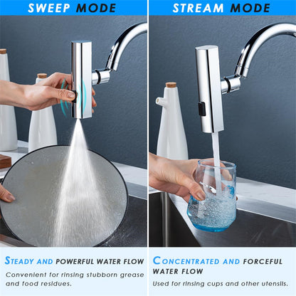 Kitchen faucet nozzle showing 360 degree rotation feature