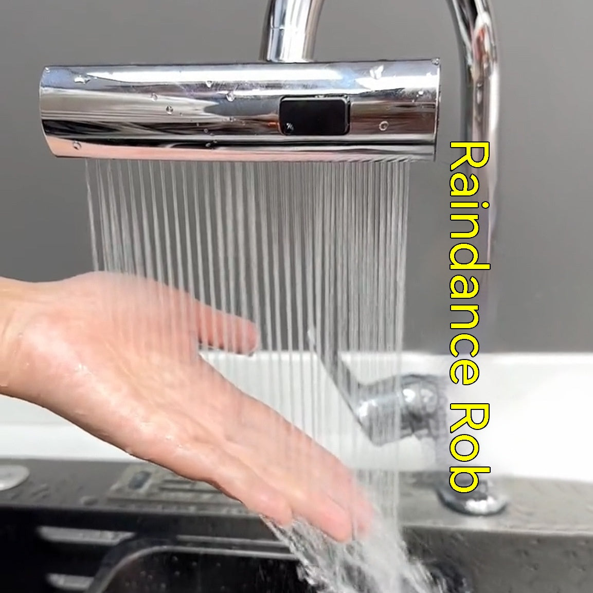 Under sink view of waterfall faucet nozzle connector installed