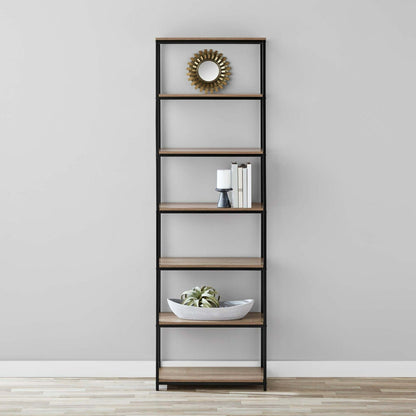 6-Shelf Metal Frame Bookcase, Rustic Brown