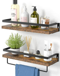 2 Pack Wall Decor Wood Rustic Floating Shelves with Towel Bar