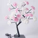 Fiber optic pink rose tree night light on desk