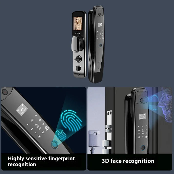 Fingerprint smart lock with peephole camera and display screen