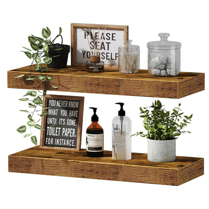 European style floating wood shelf with clean straight edges on a modern wall