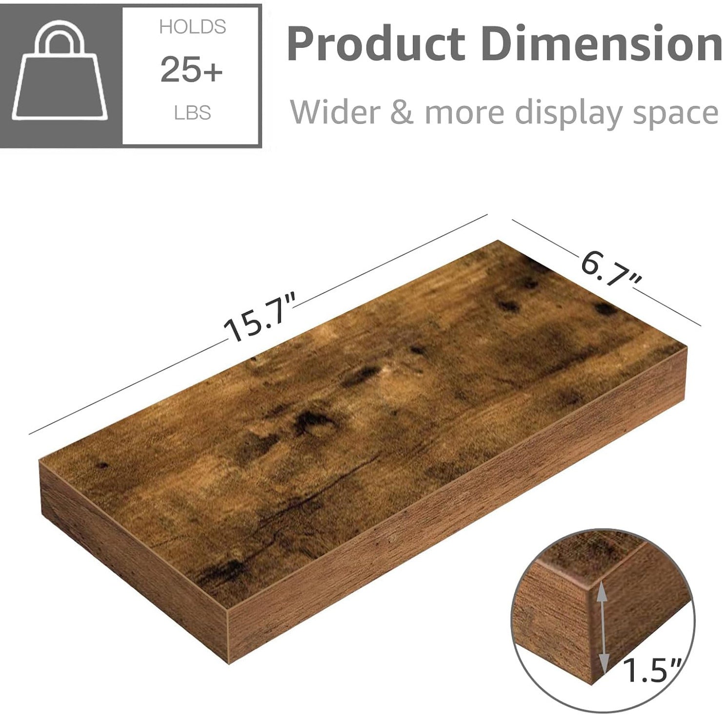 Single floating bamboo wood shelf on a neutral wall above a sofa