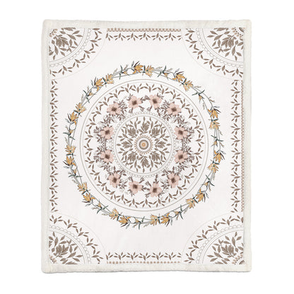 Close-up of the smooth plush polyester fabric texture of the botanical floral throw blanket
