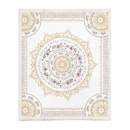 All three sizes of the floral throw blanket laid flat side by side on a neutral surface

