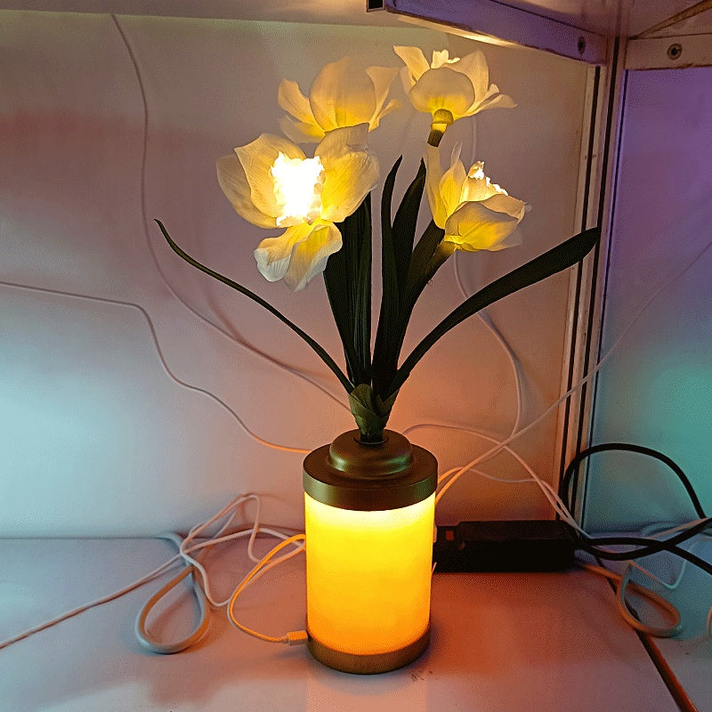 Yellow flower vase lamp warm white base bedroom decor