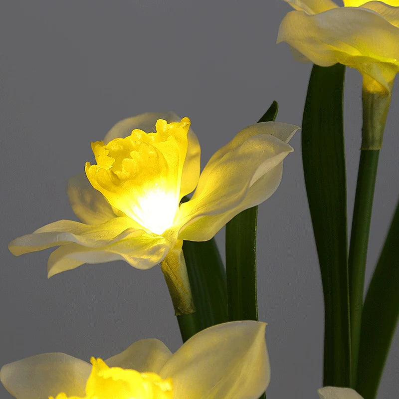 Blue LED flower vase lamp close up petal detail