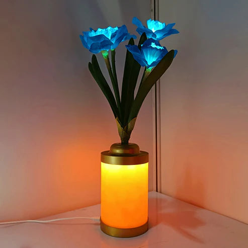 Blue flower vase USB LED lamp with warm orange base glow