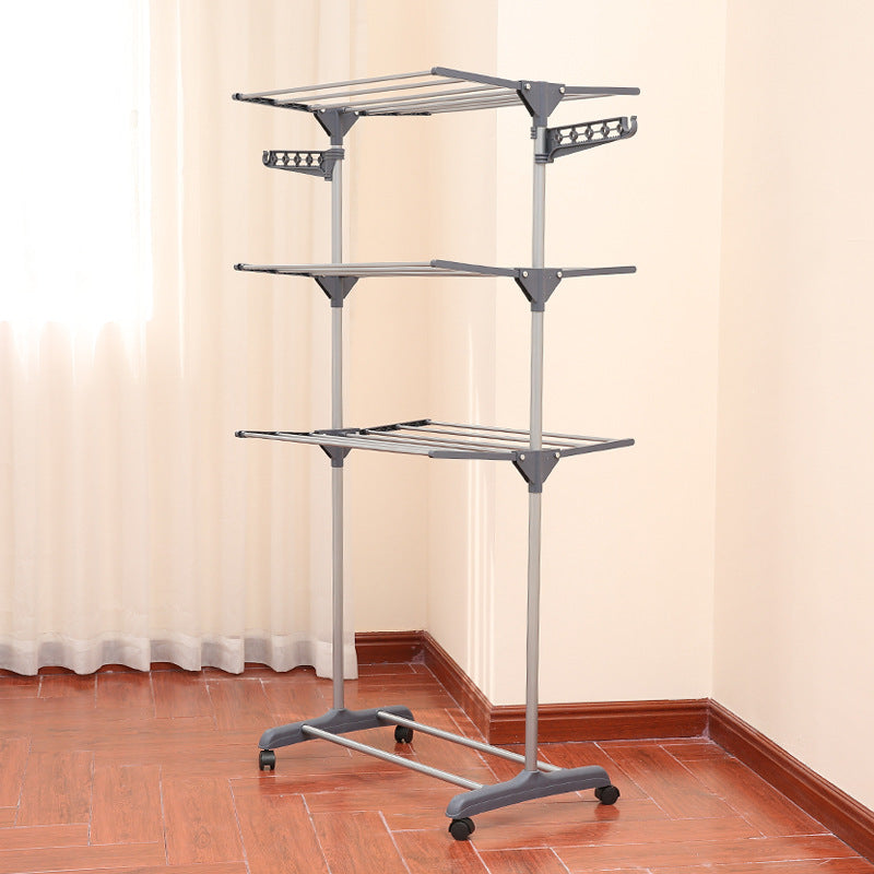 Blue multi-layer folding floor drying rack fully extended