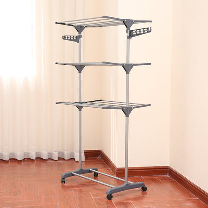 Blue multi-layer folding floor drying rack fully extended