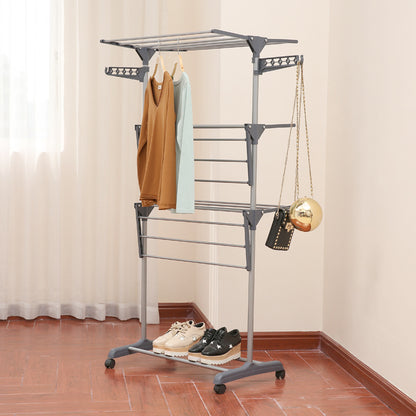 Compact view of folding drying rack showing layer spacing