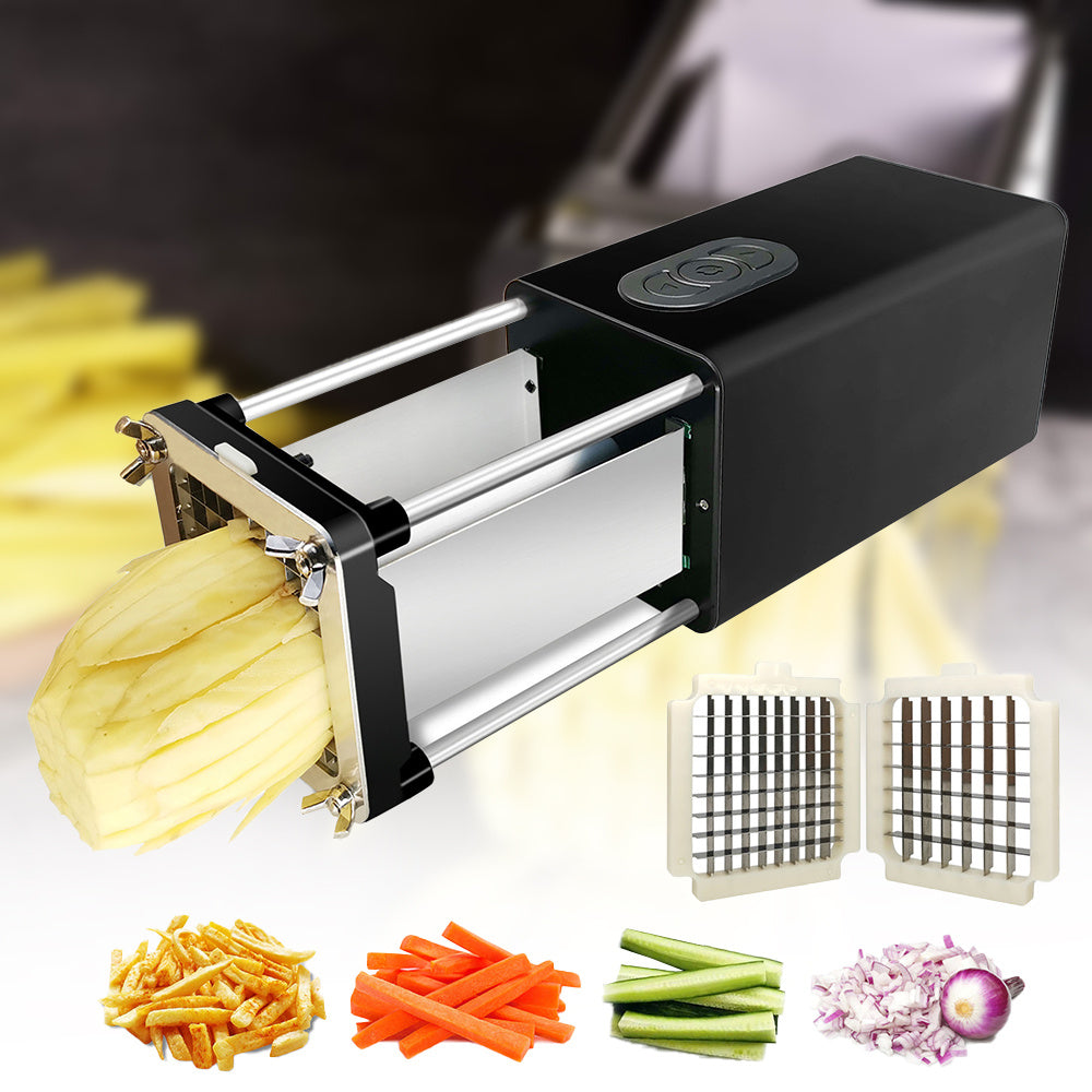 Two blade size options for electric french fry cutter