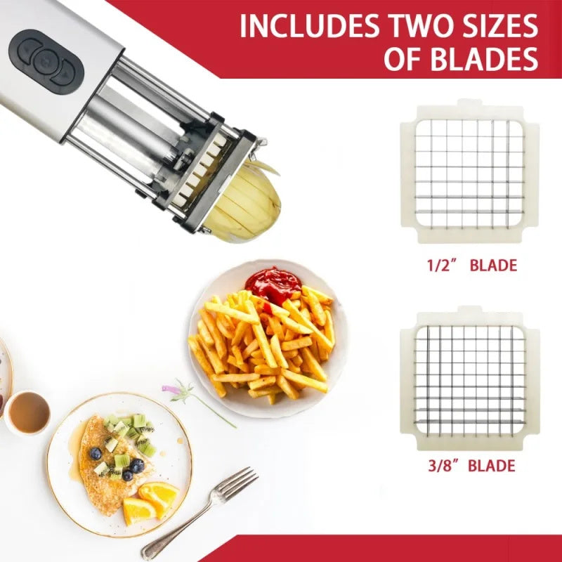 Electric slicer cutting carrots onions and cucumbers