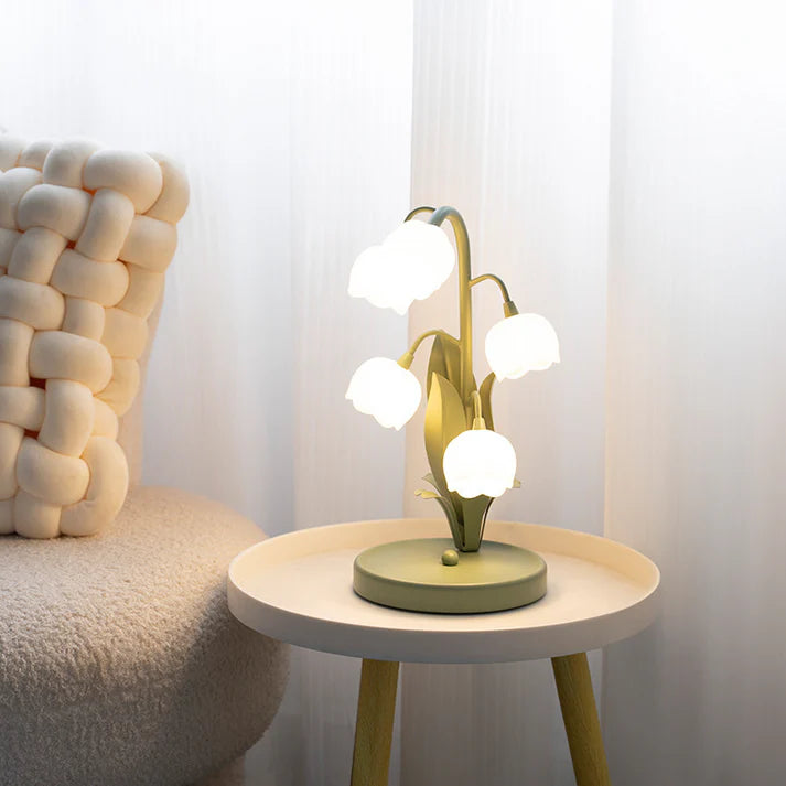 French style flower atmosphere lamp green bell orchid on bedside table
