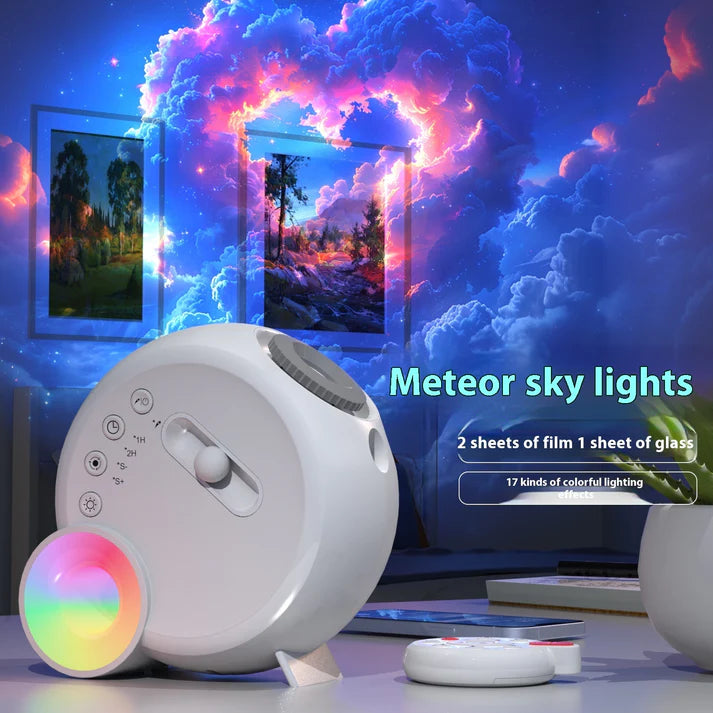 Galaxy projector blue space atmosphere effect in dark bedroom