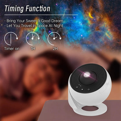 Galaxy projector night light setup in kids bedroom