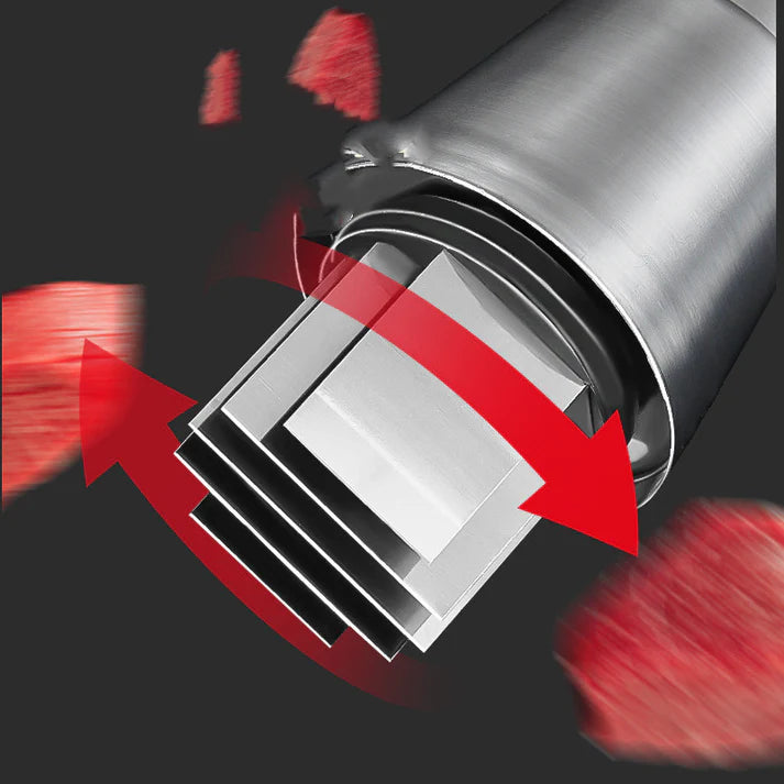 Stainless steel garlic press blade close up detail