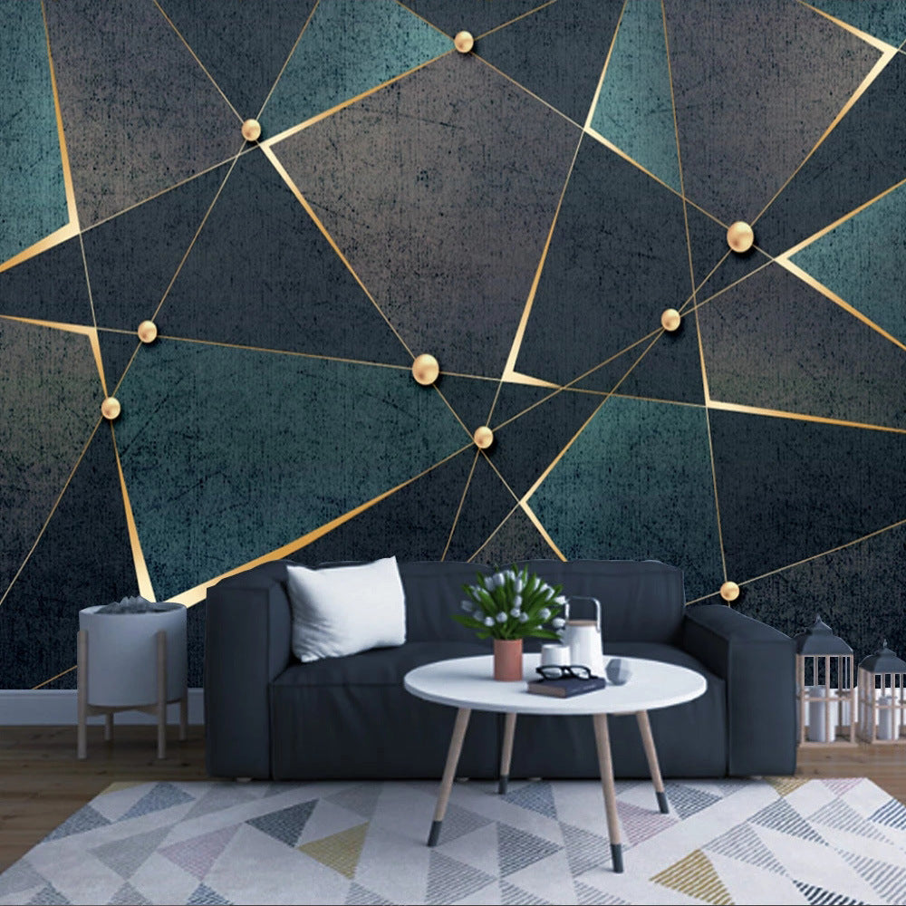 Geometric canvas wallpaper dark background living room setup