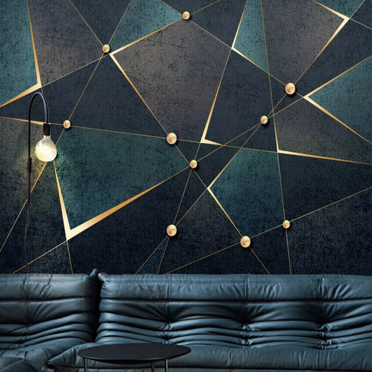 Modern geometric canvas wallpaper black blue in living room
