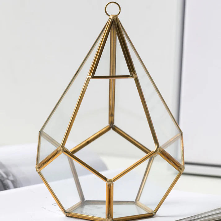 Geometric glass and metal succulent vase decoration for modern tabletop