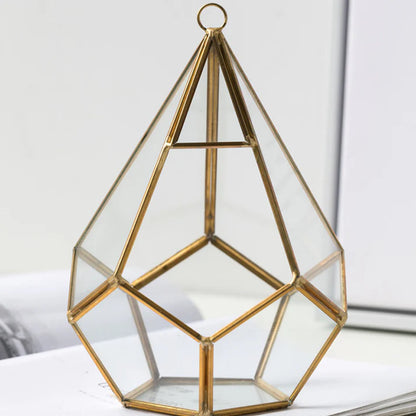 Geometric glass and metal succulent vase decoration for modern tabletop