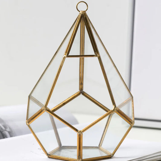 Geometric glass and metal succulent vase decoration for modern tabletop