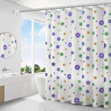 Narrow 31x71 inch geometric PEVA shower curtain in a compact shower stall