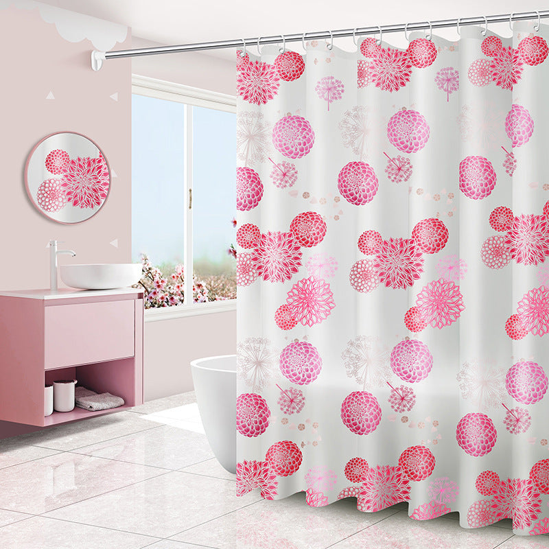 71x79 inch geometric PEVA curtain in a tall shower enclosure with floor-to-ceiling coverage
