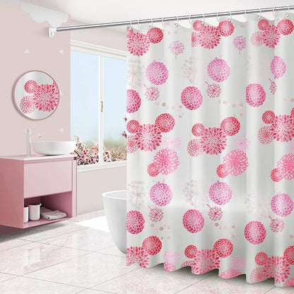 71x79 inch geometric PEVA curtain in a tall shower enclosure with floor-to-ceiling coverage
