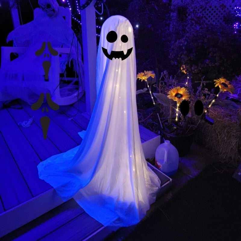 Evil eye ghost Halloween decoration with blue light courtyard night display
