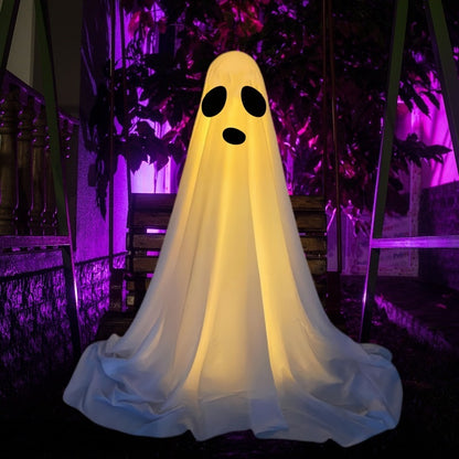 X ghost Halloween decoration purple light courtyard night display