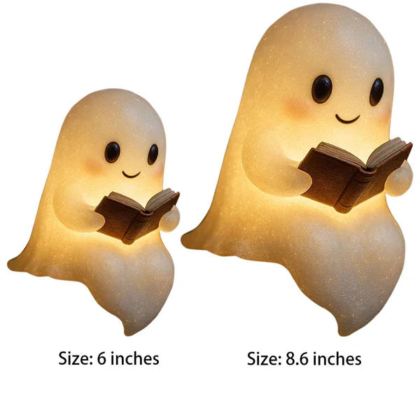 Ghost LED night light used as Halloween decoration display glowing in dark room