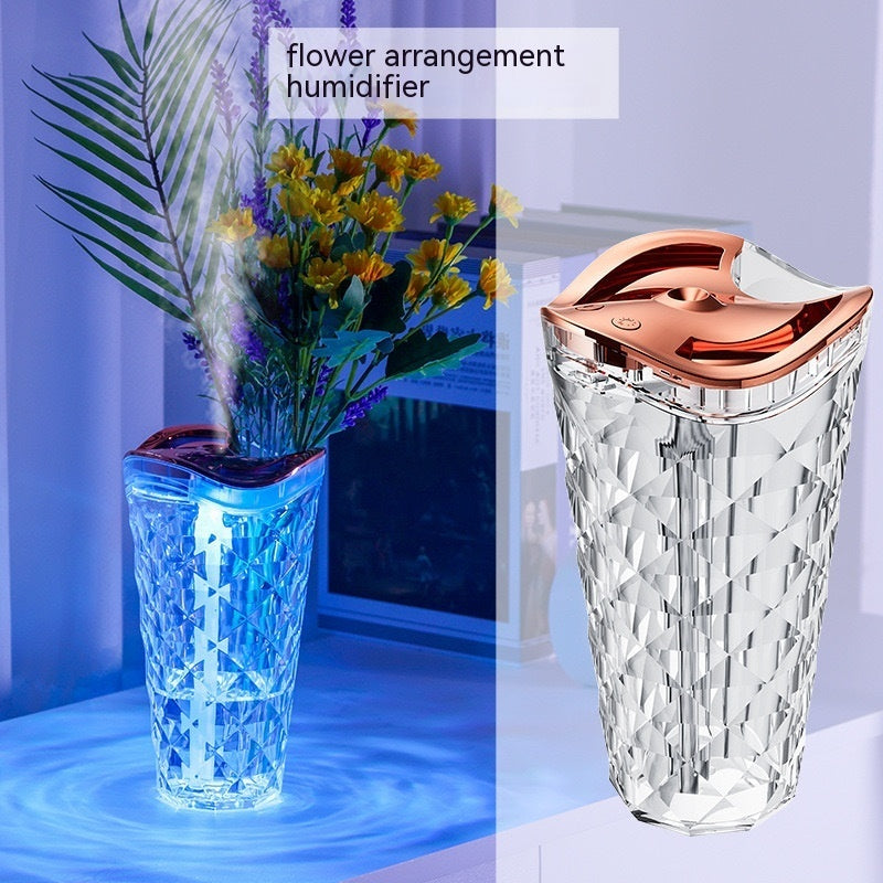 Glass flower vase humidifier mist output close up