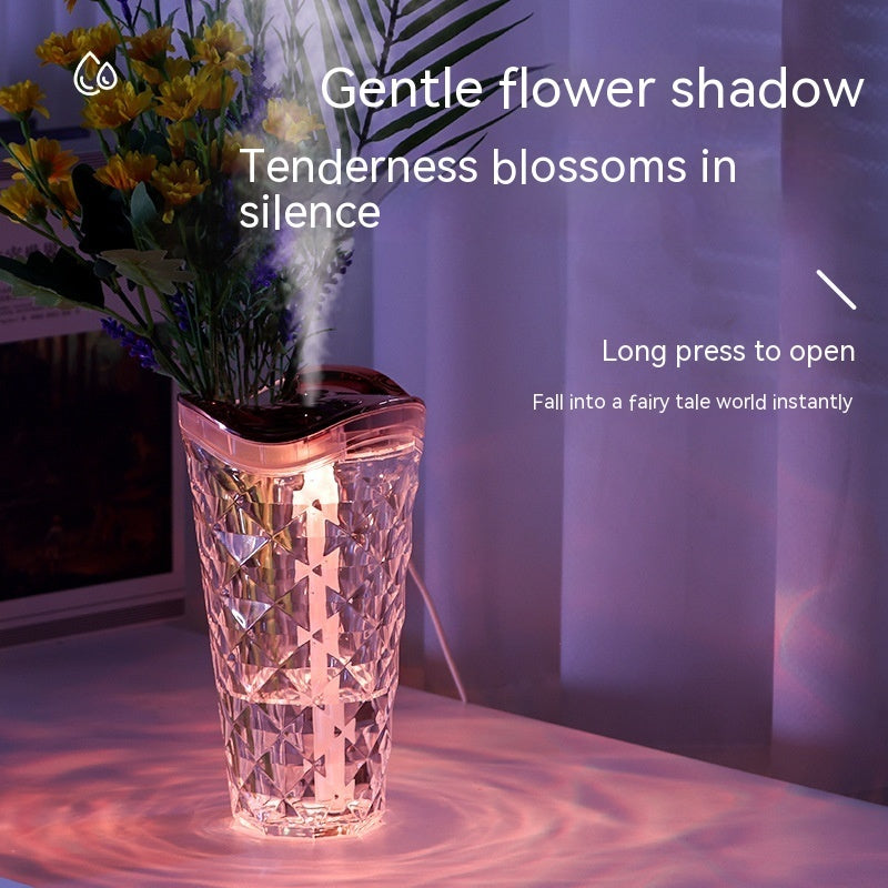 800ml glass flower vase humidifier with purple ambient LED light