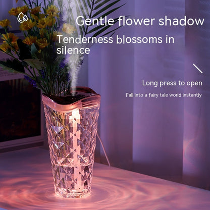 800ml glass flower vase humidifier with purple ambient LED light