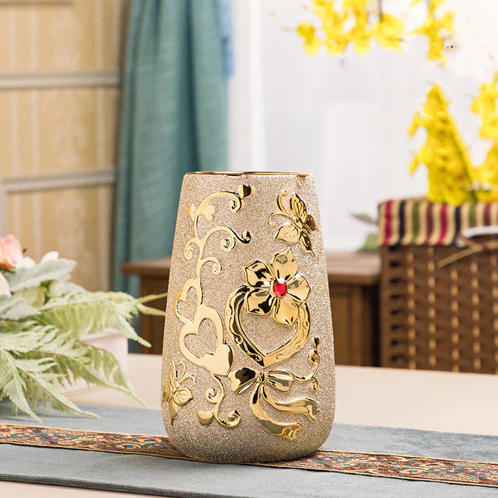 Gold ceramic vase European style electroplated luxury home decor