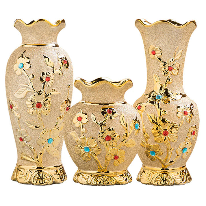 Set of gold ceramic vases multiple sizes European luxury home decor