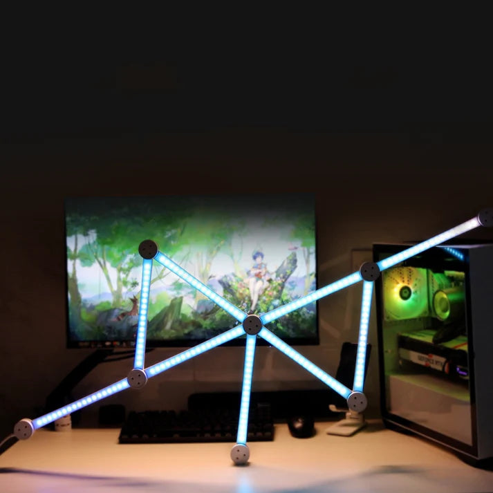 Glowing neon effect demo of graffiti splicing lamp at night

