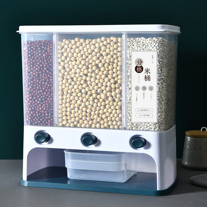 Wall mounted grain dispenser installed in modern kitchen setting