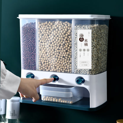 Hand using push button to dispense grain from container