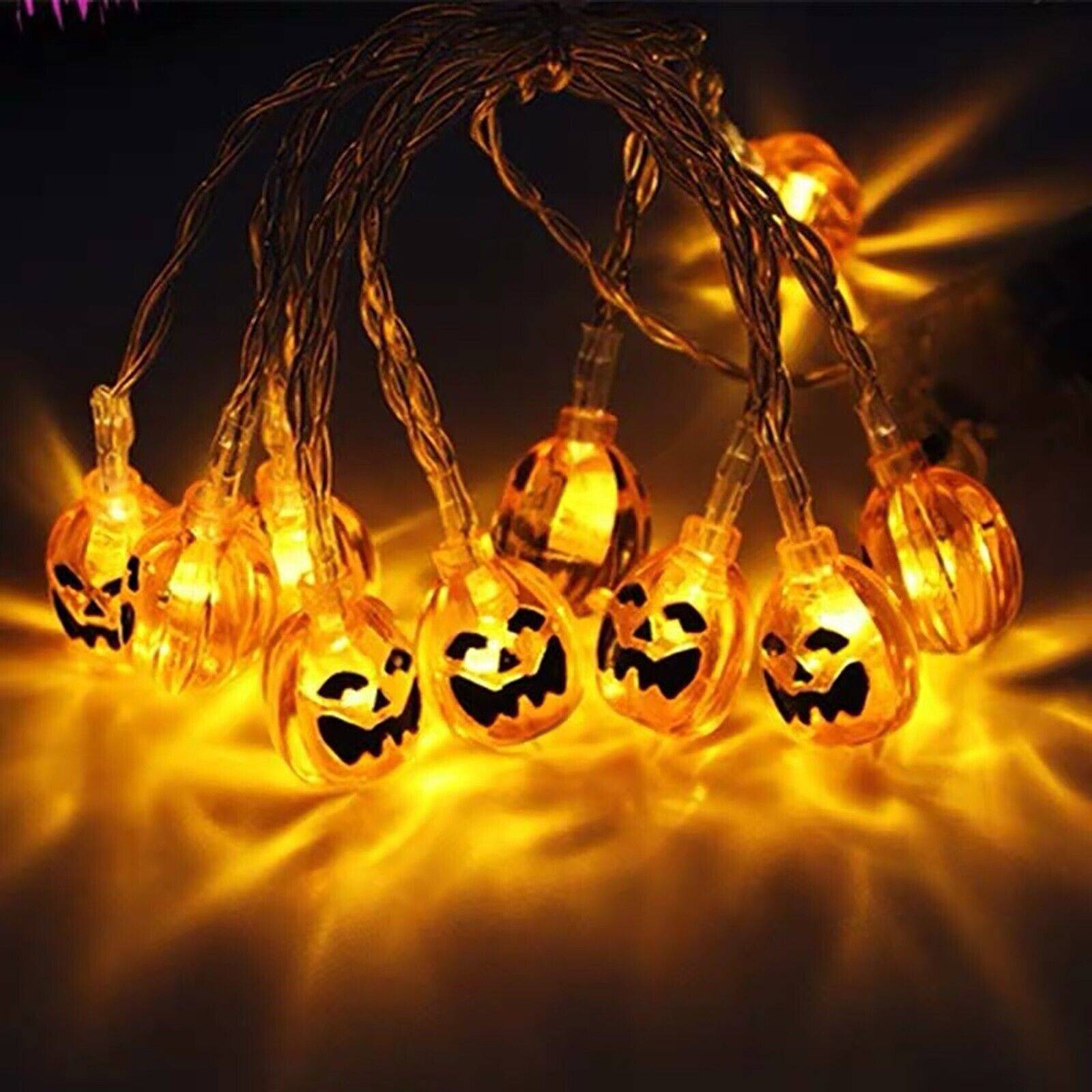 Halloween pumpkin string lights lit up warm glow