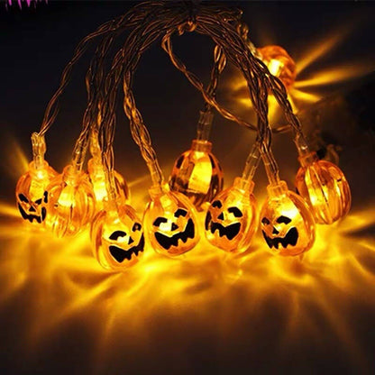Halloween pumpkin string lights lit up warm glow
